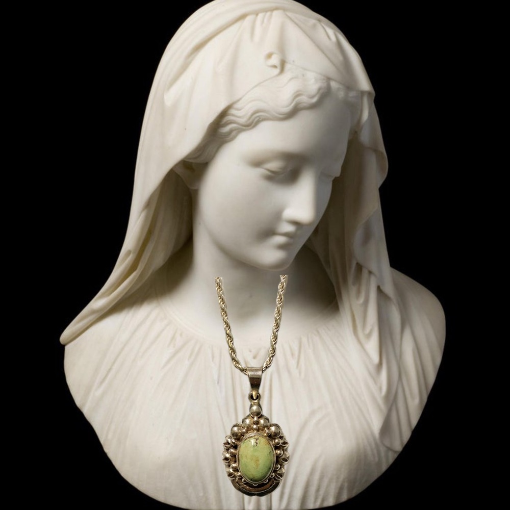 27in Sterling Silver ITALY Prince Of Wales Necklace w/ Turquoise Pendant